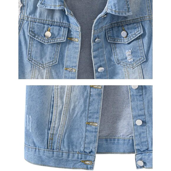 Women's Denim Vest Cotton Polyester Slim Fit Sleeveless Casual Jacket - Picture 4 of 5